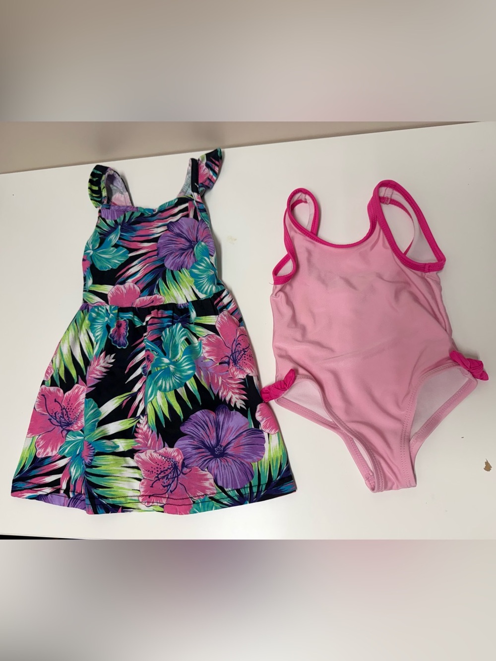 The Children's Place Black Floral Tank Dress and Pink Swimsuit Set